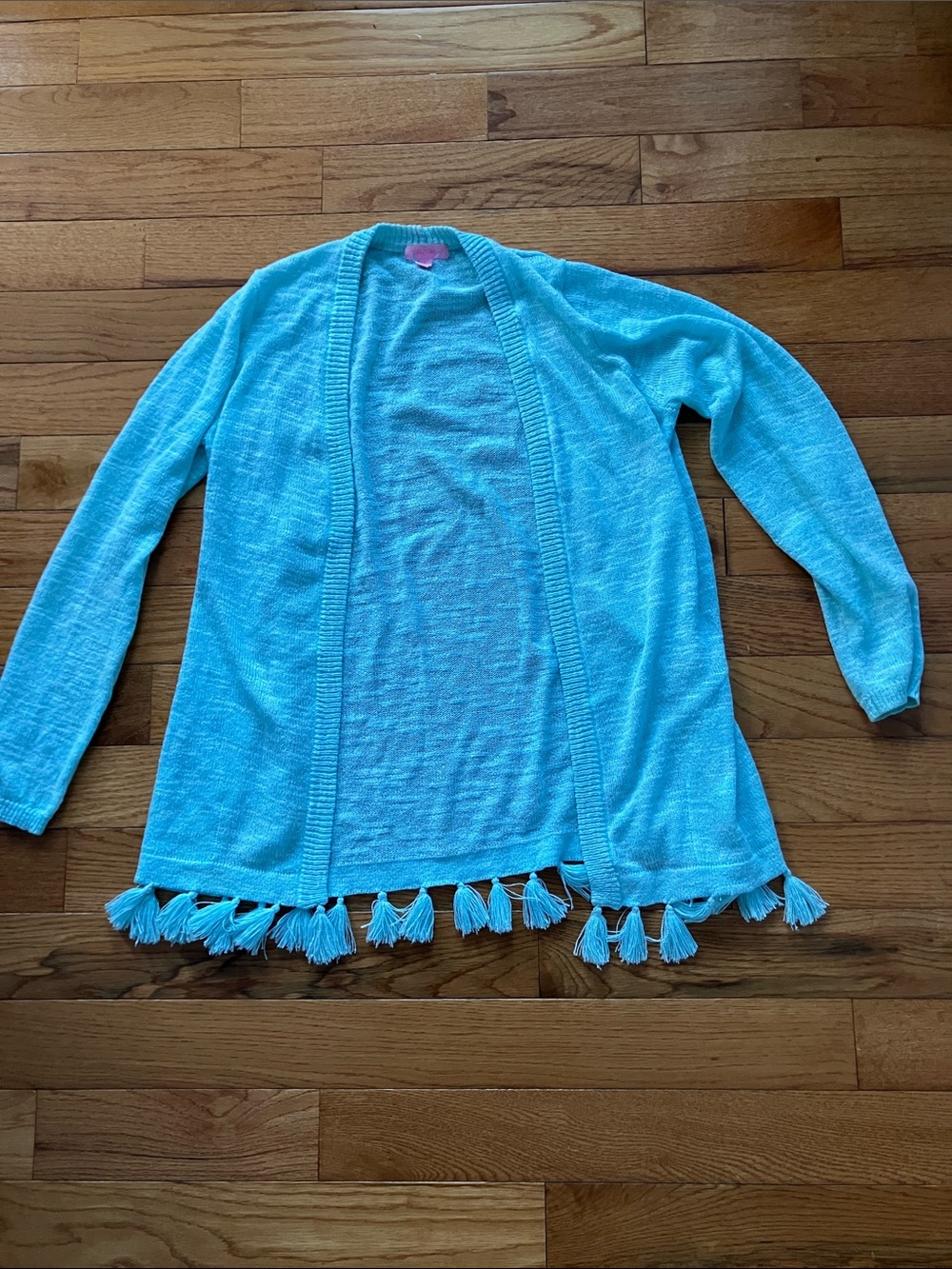 Lilly Pulitzer Women’s Light Blue Open Front Tassel Cardigan - Large